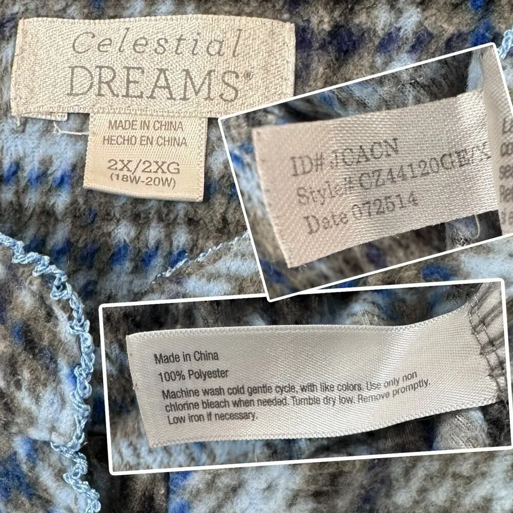 Vintage Fleece Nightgown Blue Plaid Plus Size 2X Grandmacore Cottagecore